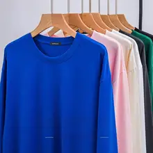 メンズ コットン長袖Tシャツ【春秋用・ルーズフィット・クルーネック・無地】