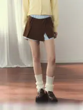 ストライプデザインのスカートパンツ【色遣いが魅力・微開衩・Aライン】（セットアップ対応）