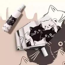 可愛い折りたたみ全自動日傘【黒白のイラスト・猫デザイン】