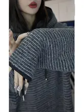 春季おすすめのストライプフード付きパーカー【中長丈・女性用・お尻カバー】