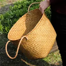 Kens 大容量 草編み収納バスケット【洗濯物・おもちゃ収納・ホーム用】