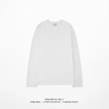 純綿の白い長袖Tシャツ【ユニセックス・秋用・ゆったりデザイン】