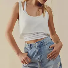 夏用 コットン製 スポーツタンクトップ【ルーズフィット・ croppedデザイン・ラウンドネック】