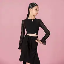 女児用ラテンダンス競技服【黒・分体上衣・演出・練習用】（セットアップ対応）