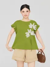 大きいサイズの女性用 半袖Tシャツ【グリーン・極上の柔らかさ・ゆったりシルエット・お腹カバー効果】
