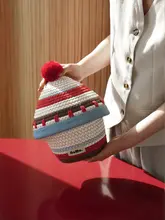 ハンドメイド編み収納バスケット【蓋付き・デスクトップ用・小物整理】