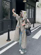 レトロなグラフィティチェックグレーコート【春秋用・英倫風】