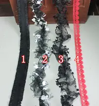 黒のフリルレースリボン小花蝶デザイン【伸縮性・手作りDIY・BJD衣装用】