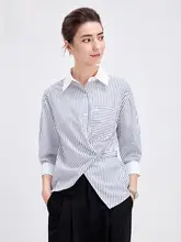 青いストライプの工装シャツ【女性用・カジュアル・フィット】