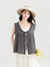 レトロチェック柄フレアスリーブシャツ【夏用・ゆったり短丈・デザイン性あり】（セットアップ対応）