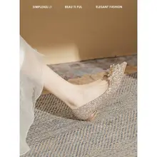 水晶平底婚礼シューズ【妊婦用・ダブルウェア・結婚式・粗ヒール・伴娘用】