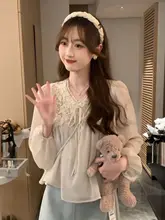 フレンチスタイルVネックシフォンブラウス【甘美なランタン袖・春夏用・日焼け防止】