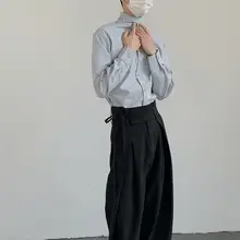 デザイン性のあるカジュアルシャツ【男女兼用・ゆったりした立ち襟・長袖】