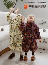 北欧風 ベビー用 羊羔毛 ジャケットとパンツのコーディネート【冬季・民族風・ふわふわ】（セットアップ対応）