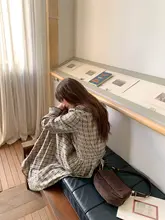 フリル襟のパフスリーブチェックワンピース【春用・感・スリム効果】