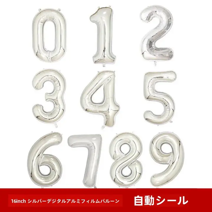 シルバー数字アルミ風船 0123456789【誕生日・子供用・男女兼用】