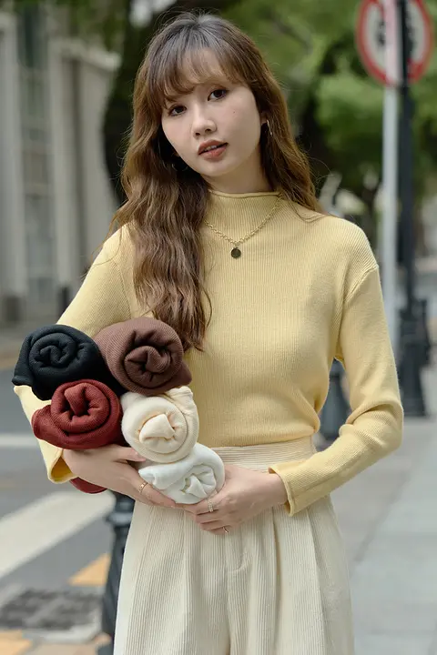 秋冬用 ボトルネック ニットトップス【厚手・柔らかい・長袖】