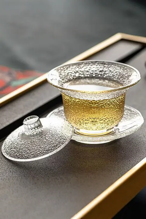 ガラス製三点セット茶器【耐熱・蓋付き・功夫茶用】