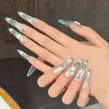 人魚姫モチーフの青い海洋立体シェルネイル【中長丈・ハンドメイド】