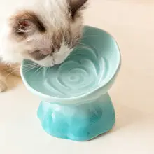 渐変猫用陶器高脚ボウル【傾斜口・首を守る・ペット用】