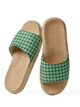 リネン製 レディース スリッパ【夏用・室内・厚底・フラットデザイン】