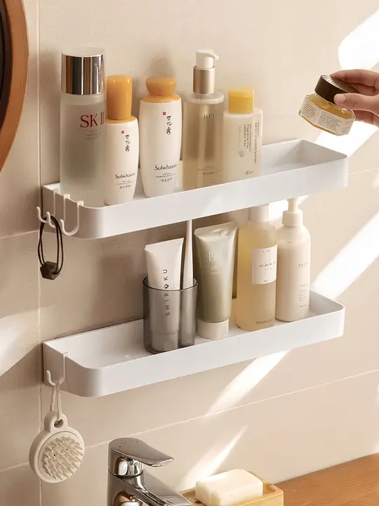 穴あけ不要の壁掛け収納ラック【洗面所用・バスルーム収納・洗面台用】