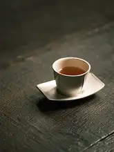 手作り陶器の銀釉杯托【方形デザイン・茶道用】