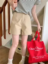 夏用カジュアルハーフパンツ【カーキ色・レディース・ゆったりシルエット】（セットアップ対応）
