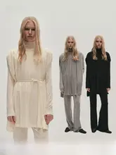 シンプルデザインのゆったりニットトップス【無地・カジュアル・長袖】とパンツ（セットアップ対応）