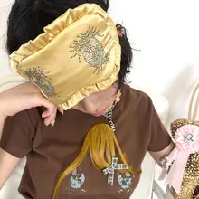 大きな目のデザイン！ビジュー付きドット柄アイマスク【快適・通気性・花飾り付き】