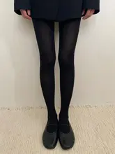天丝羊毛製 ブラック微透感ストレートヒール【レトロスタイル・極上の柔らかさ・ウール混】