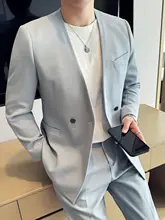 ノーカラー スーツ メンズカジュアルツーピースセット