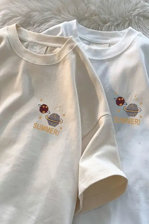 コットン製 半袖Tシャツ【ユニセックス・星柄プリント・夏用】