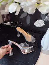 透明なデザインのオープントゥヒール【防水台・アンクルストラップ・クリスタル装飾・小柄向け】