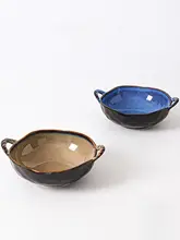 高級感ある石模様の取手付きボウル【シンプルデザイン・陶器製】