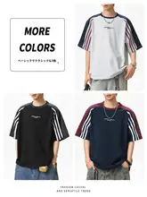 ストライプデザインの半袖Tシャツ【メンズ・フィット・刺繍入り】