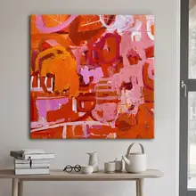 抽象手描き油絵装飾画【赤色・アメリカンスタイル・リビング・玄関・ダイニング・寝室用】