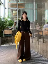 チェック柄ポロネック長袖トップス【春用・レディース・スリムフィット】