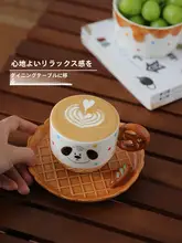 カートゥーンデザインの犬型陶器食器セット【可愛い・子供用・ワッフルプレート】