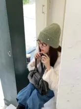 秋冬用グリーンニット帽【女性用・極上の柔らかさ・保温性・小顔効果】