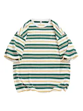 ストライプ刺繍入り メンズ短袖Tシャツ【夏用・フィット・カジュアル】