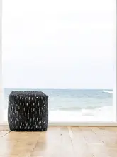 高級手作り黒色波浪デザインのクッションスツール【洗濯可能】