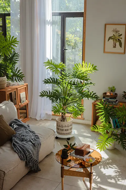 高級感のある春羽デザインの人工観葉植物【大型・室内用・落地式装飾】