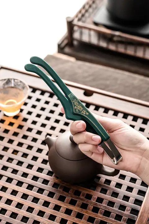 シリコン製 ステンレス 茶夹【功夫茶具用・茶葉用・ピンセット式】