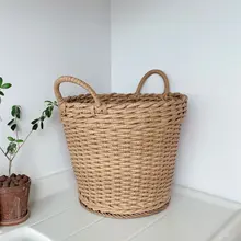 藤編風プラスチック洗濯物バスケット【防水・収納用・ホテルタオルにも最適】