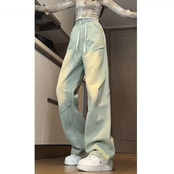 minette アメリカンヴィンテージ風デニムパンツ【女性用・秋・ハイウエスト・ワイドレッグ・ロング丈】