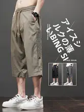 メンズ カジュアルショートパンツ【夏用・薄手・工装デザイン・アイスシルク素材・七分丈】（セットアップ対応）