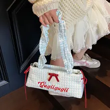 リボンチェック柄の小型ショルダーバッグ【夏用・高級感・褶みデザイン】