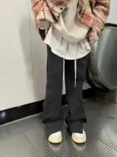 サイドボタンパンツ レディース ストレート マキシ丈 ブラック アメリカン風 カジュアル インスタ映え 秋冬