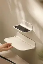 トイレ用 スマホ収納ラック【壁掛け・穴あけ不要・折りたたみ式・トレイ型】